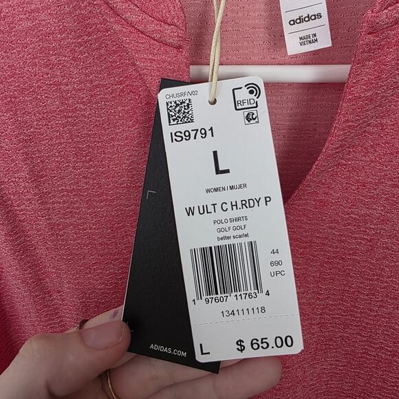 Adidas Red Ultimate Textured Sporty Golf Outdoor Sleeveless Polo Shirt Size L - Picture 4 of 9